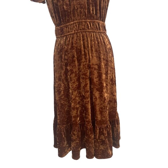 Mystree S Crushed Velvet Midi Dress Ruffled Hem Elastic Waist Boho Retro Elegant - Picture 11 of 13